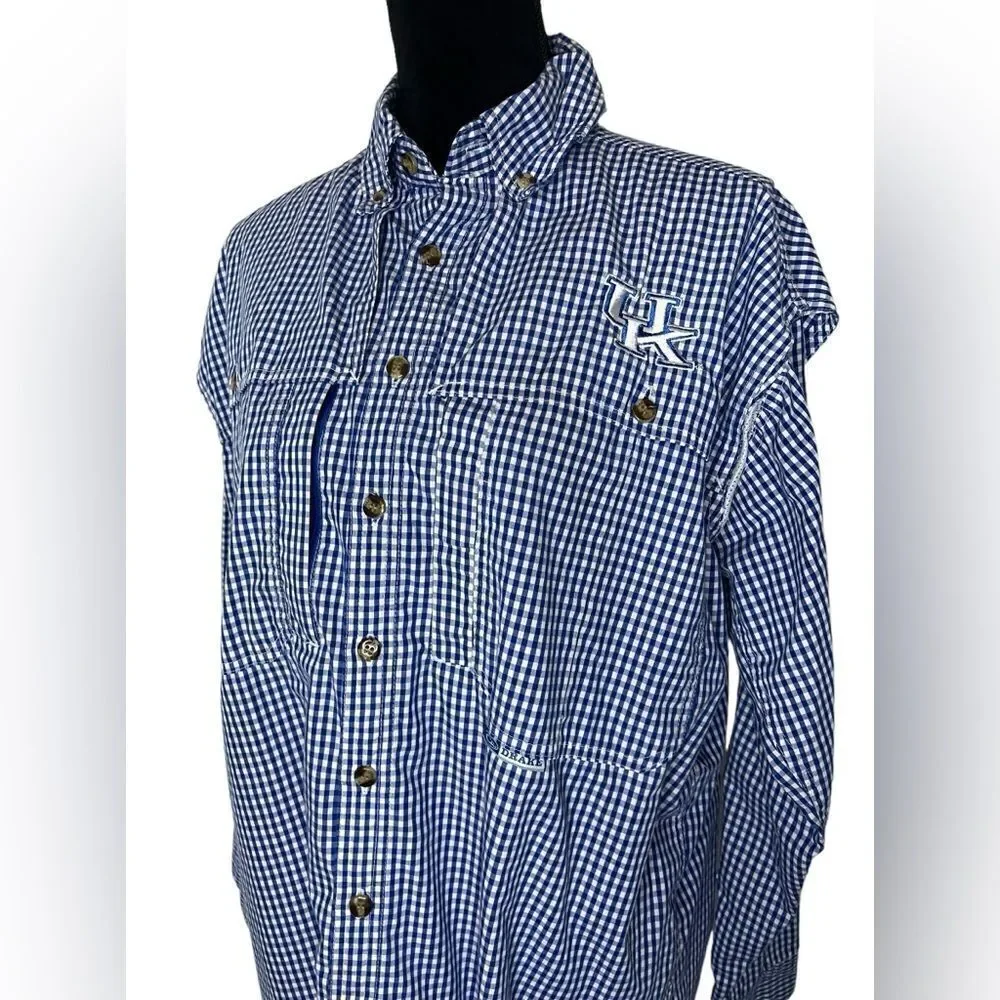 DRAKE UNIVERSITY OF KENTUCKY BLUE CHECKERED BUTTON UP WINGSHOOTERS SHIRT SIZE S‎